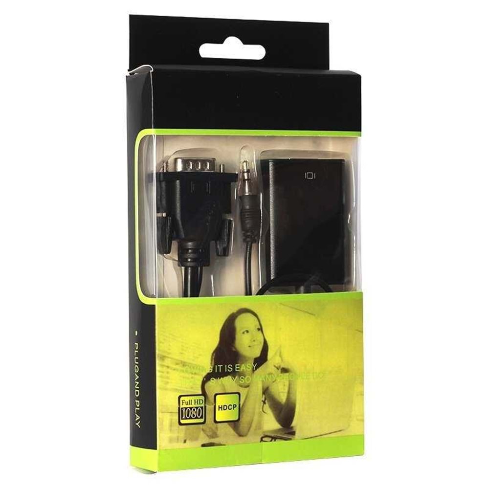 GABBLE GAB-VGHD VGA TO HDMI SESLİ ÇEVİRİCİ (Yeşil Kutu)