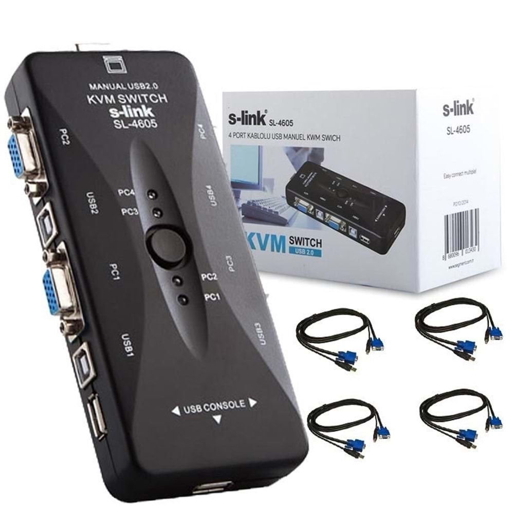 S-Link SL-4605 4 Port Kablolu Usb Manuel KWM Switch