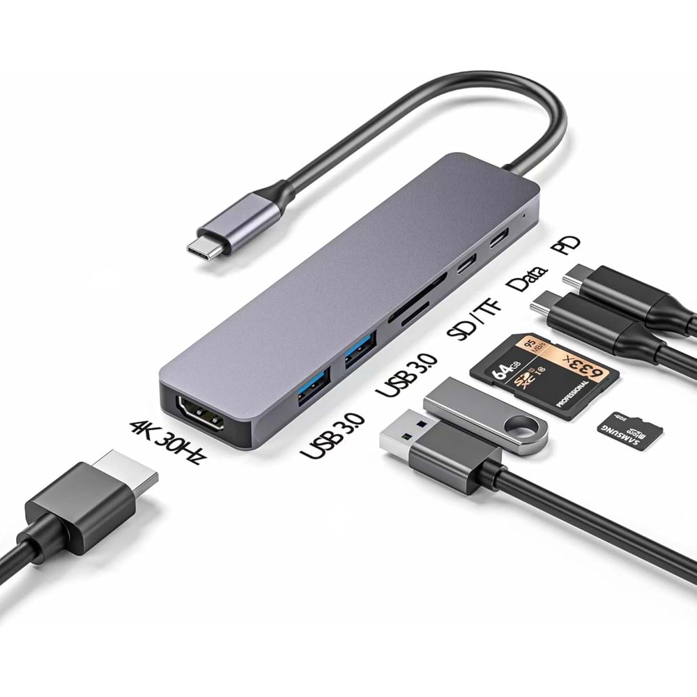 GABBLE GAB-TY601 ÇEVİRİCİ TYPE-C TO 3.0 6 IN 1 USB + HDTV 4K