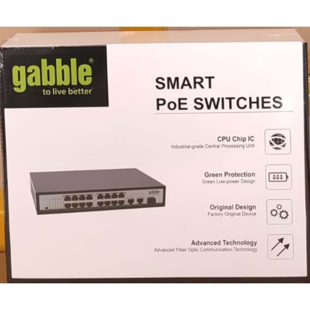 GABBLE GAB-P162MGS 16x100M POE ports+ 2x1000M UPLINK ports + 1 SFP, desktop, 260W Poe Switch