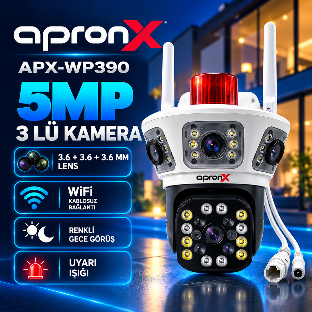 Apronx APX-WP390 5MP 3.6+3.6+3.6MM Lens 3 Lü Wifi Kamera