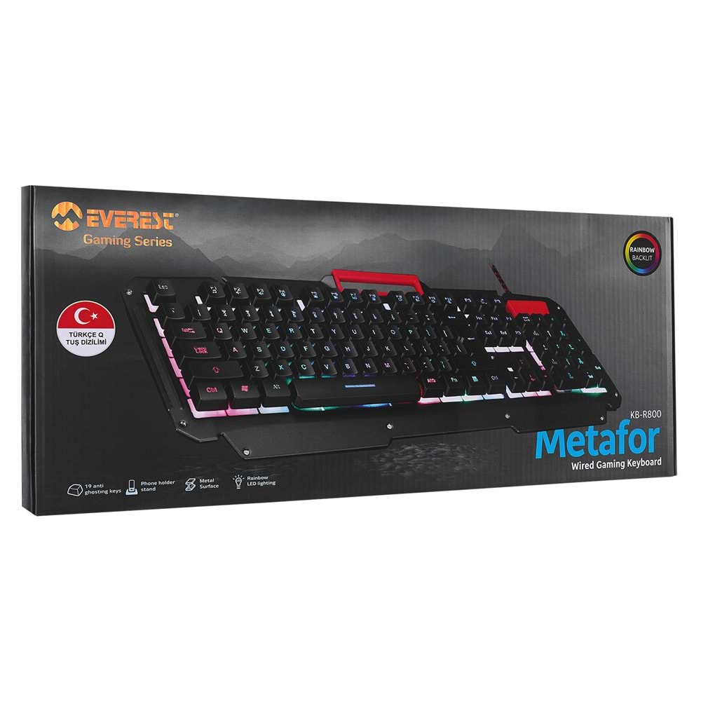 Everest KB-R800 METAFOR USB Gökkuşağı Aydınlatmalı Q Metal Yüzey Gaming Oyuncu Klavyesi