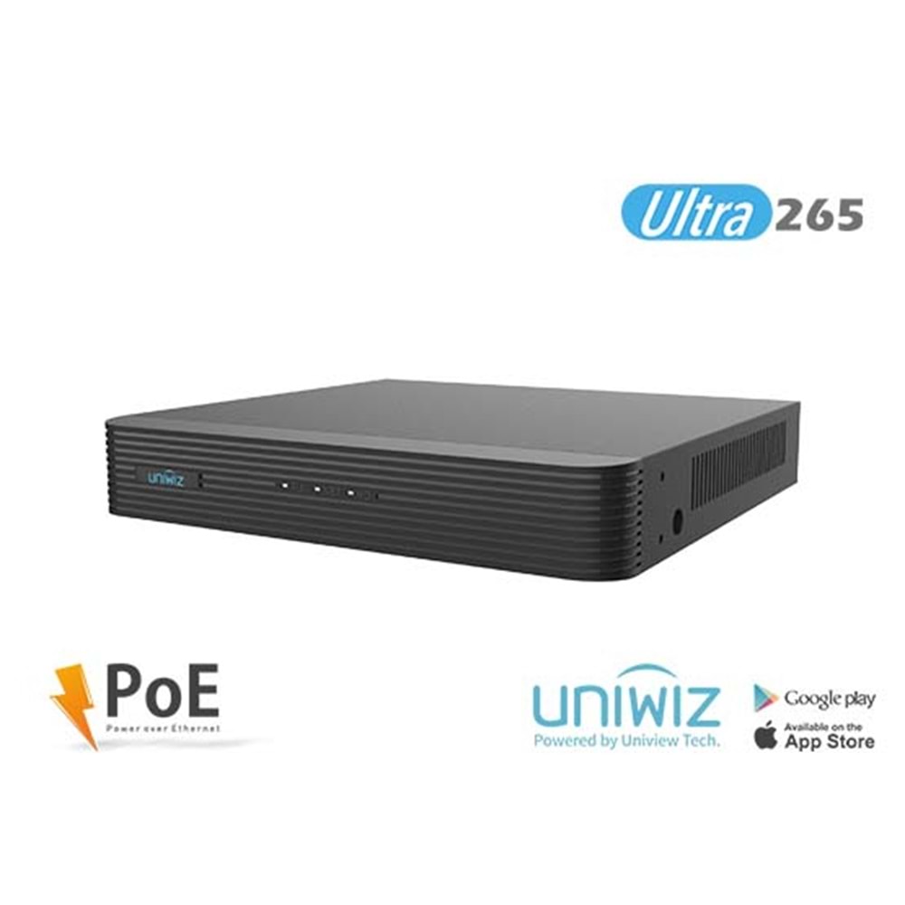 UNIWIZ NVR-104E2-P4 4 KANAL (4 POE) 8MP H265 1X6TB HDD HDMI&VGA NVR
