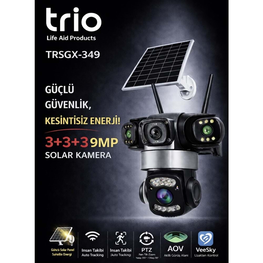 TRIO TR-SGX349 3 LENS AOV 4G-LTE PTZ 5V 2A SOLAR KAMERA TZ3