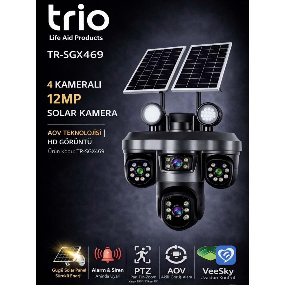 Trio Tr-Sgx469 4 Lens 12Mp Aov 4G-Lte Ptz 5V 2A Solar Kamera Ta23