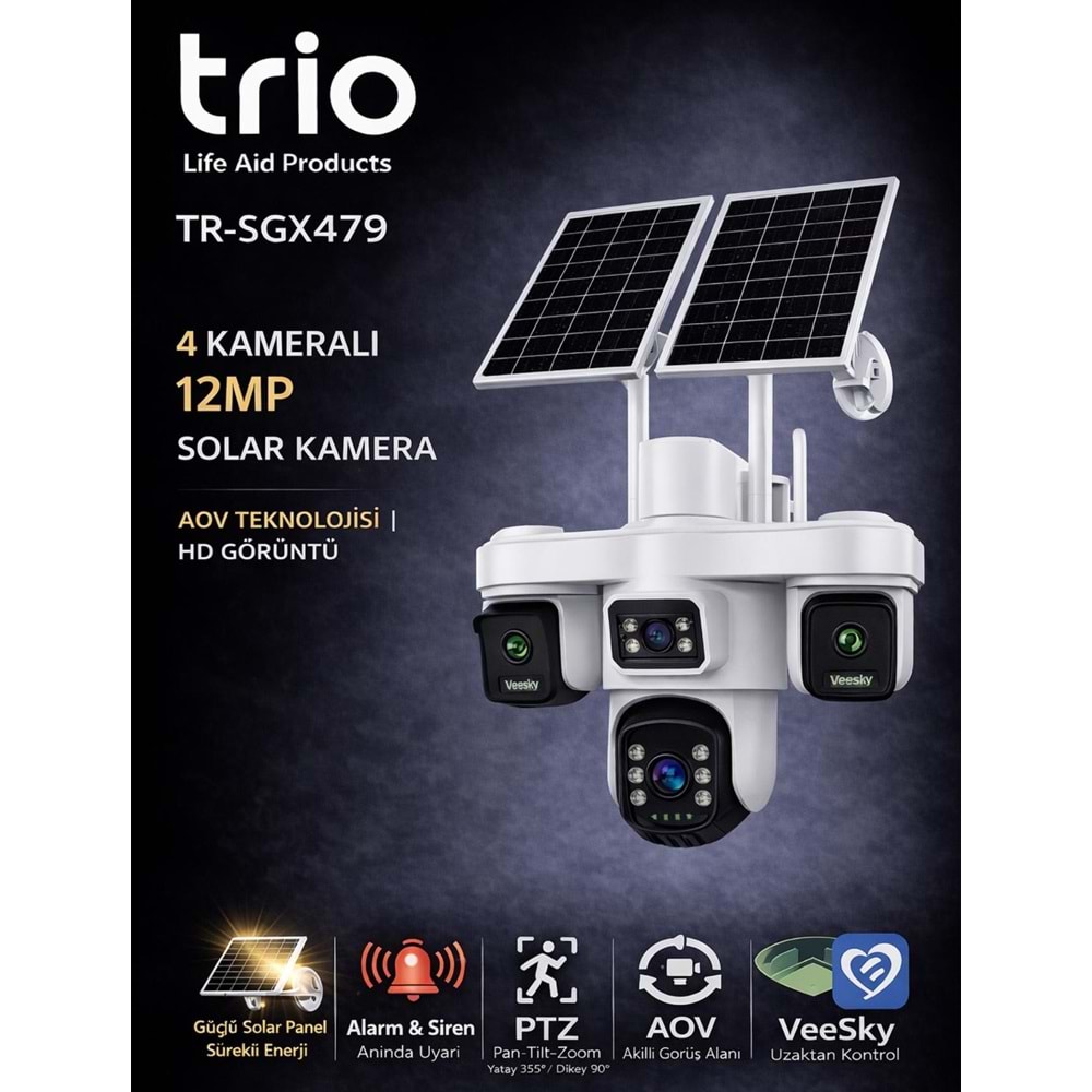 Trio TR-SGX479 4 LENS 12mp AOV 4G-Lte Ptz 5V 2A Solar Kamera TA12