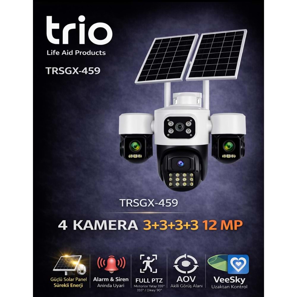 Trio TR-SGX459 4 Lens 12mp Aov 4G-Lte Ptz 5V 2A Solar Kamera TA18