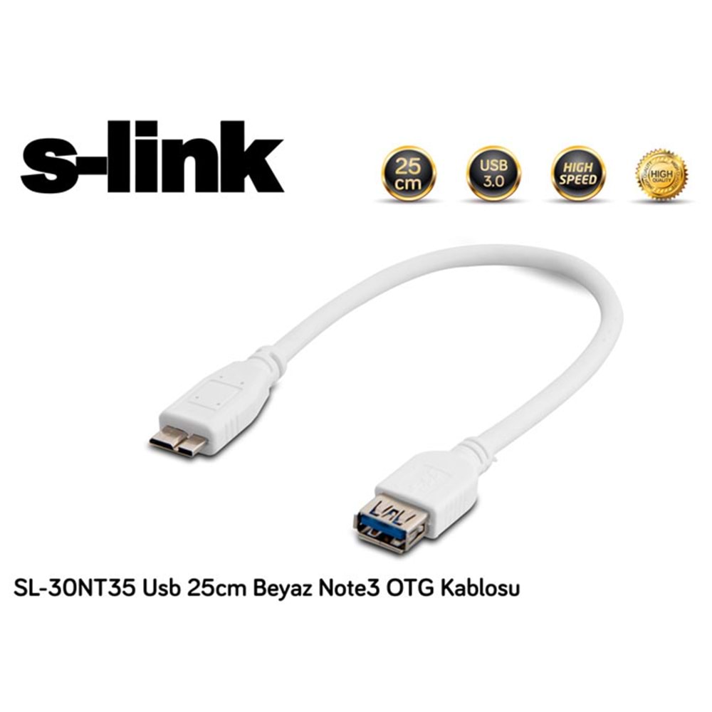 S-Link Sl-30Nt35 Usb 25Cm Beyaz Note3/S5 Otg Kablosu