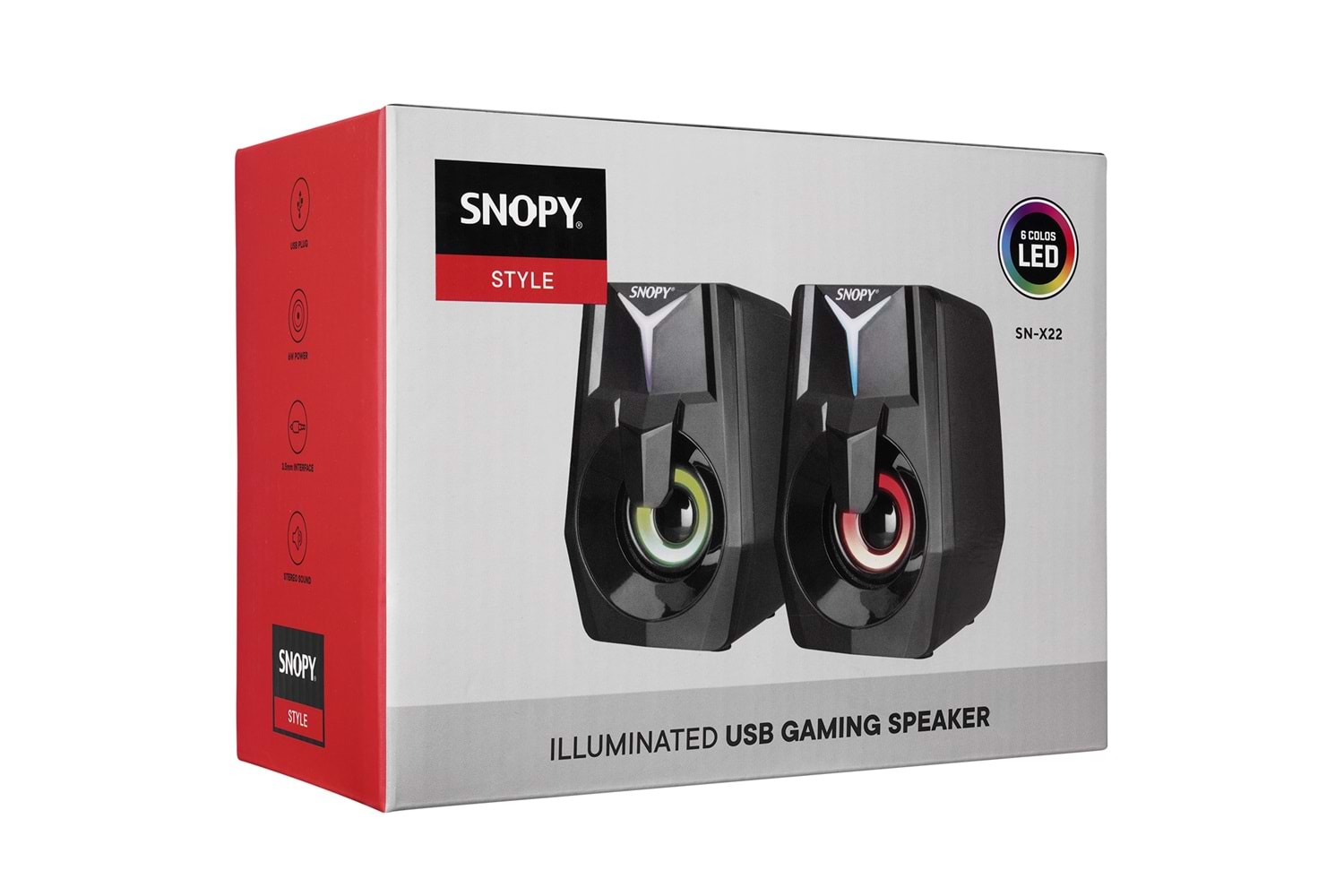 Snopy SN-X22 STYLE 2.0 Multimedia Led Işıklı 3W*2 Siyah USB Gaming Speaker Hoparlör