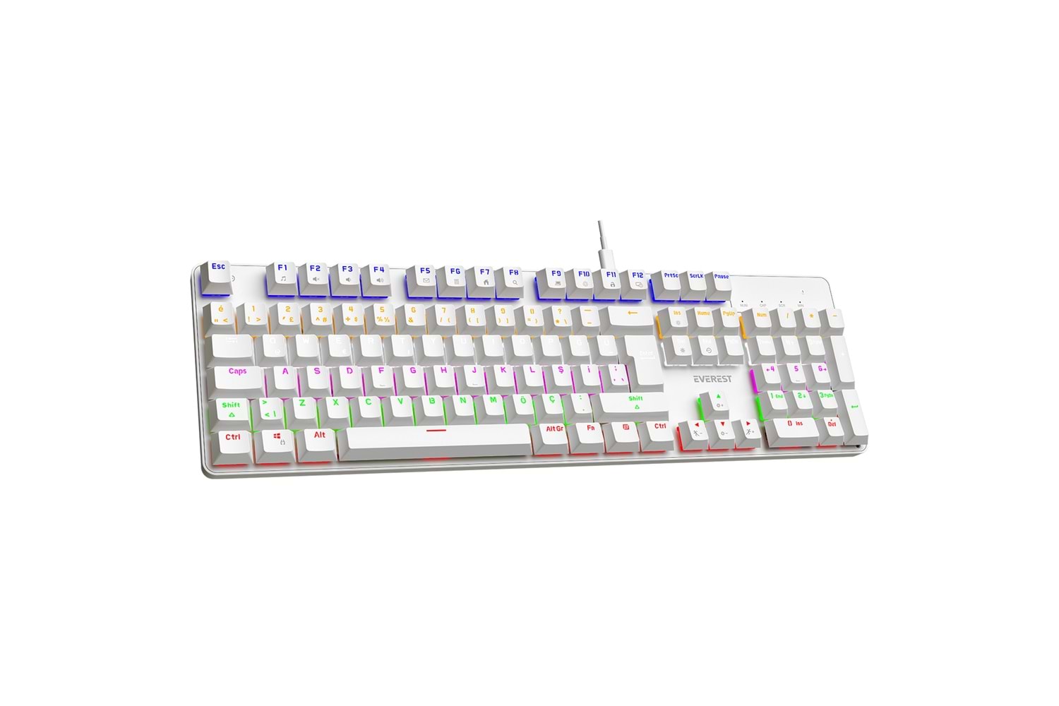 Everest KB-MK1 Lumos Beyaz USB Rainbow Aydınlatmalı Blue Switch Full Anti-Ghosting Mekanik Gaming Oyuncu Klavye