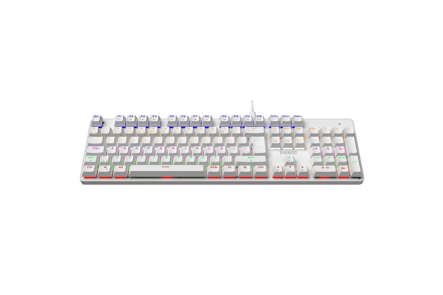 Everest KB-MK1 Lumos Beyaz USB Rainbow Aydınlatmalı Blue Switch Full Anti-Ghosting Mekanik Gaming Oyuncu Klavye