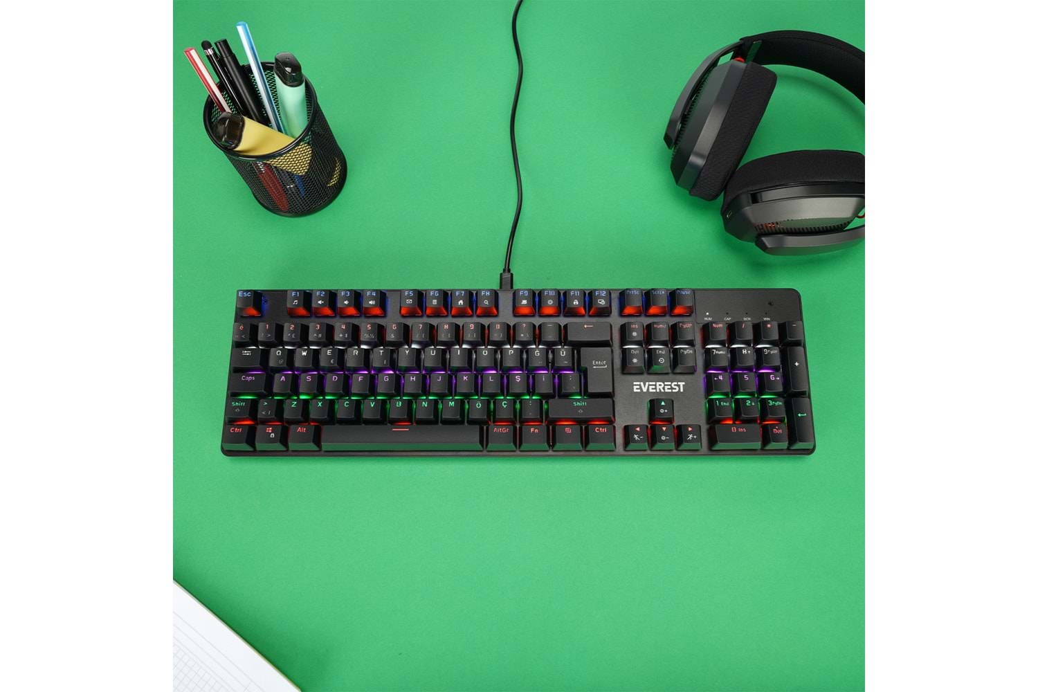 Everest KB-MK1 Lumos Siyah USB Rainbow Aydınlatmalı Blue Switch Full Anti-Ghosting Mekanik Gaming Oyuncu Klavye