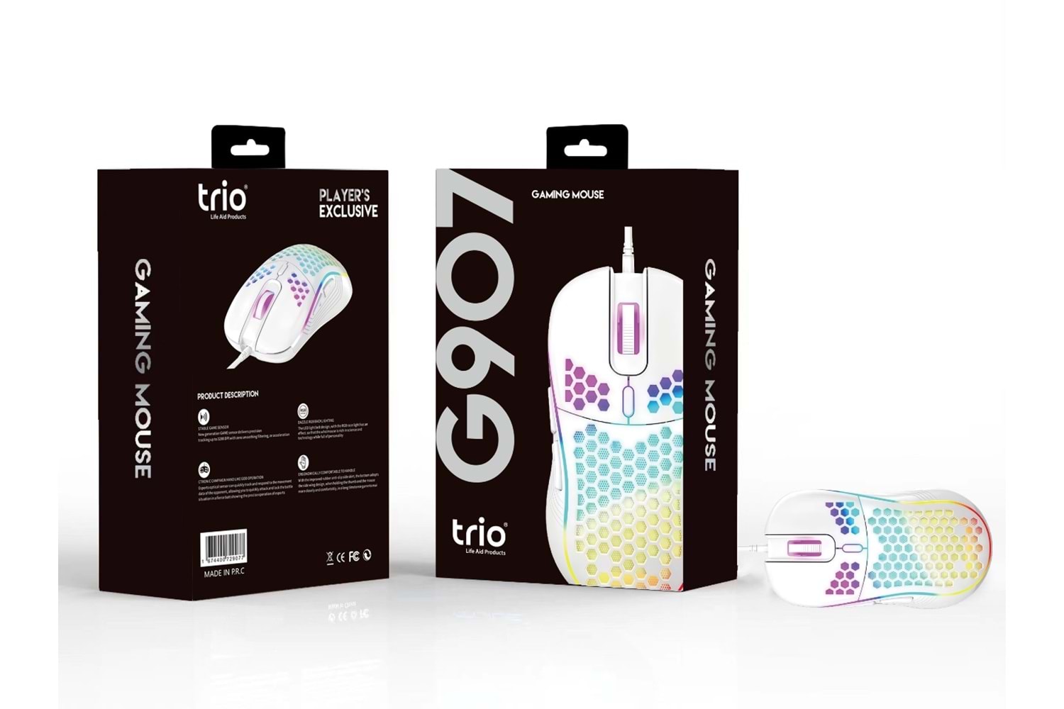 TRİO G907 3200dpi BEYAZ RGB LEDLİ GAMING OYUNCU MOUSE