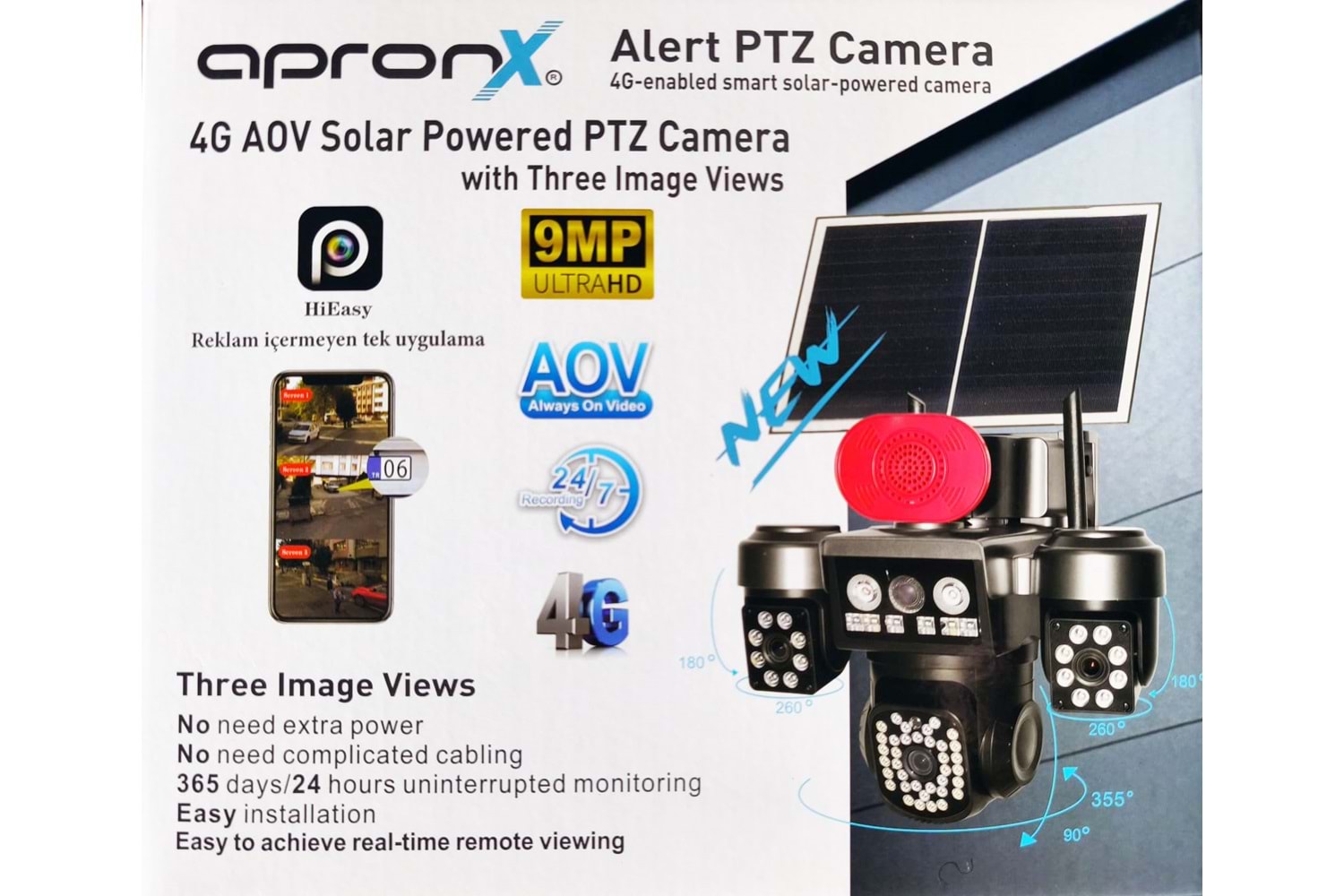 APRONX APX-WSP795 9MP AOV 4G SOLAR 3 KAMERA 60 LED PTZ