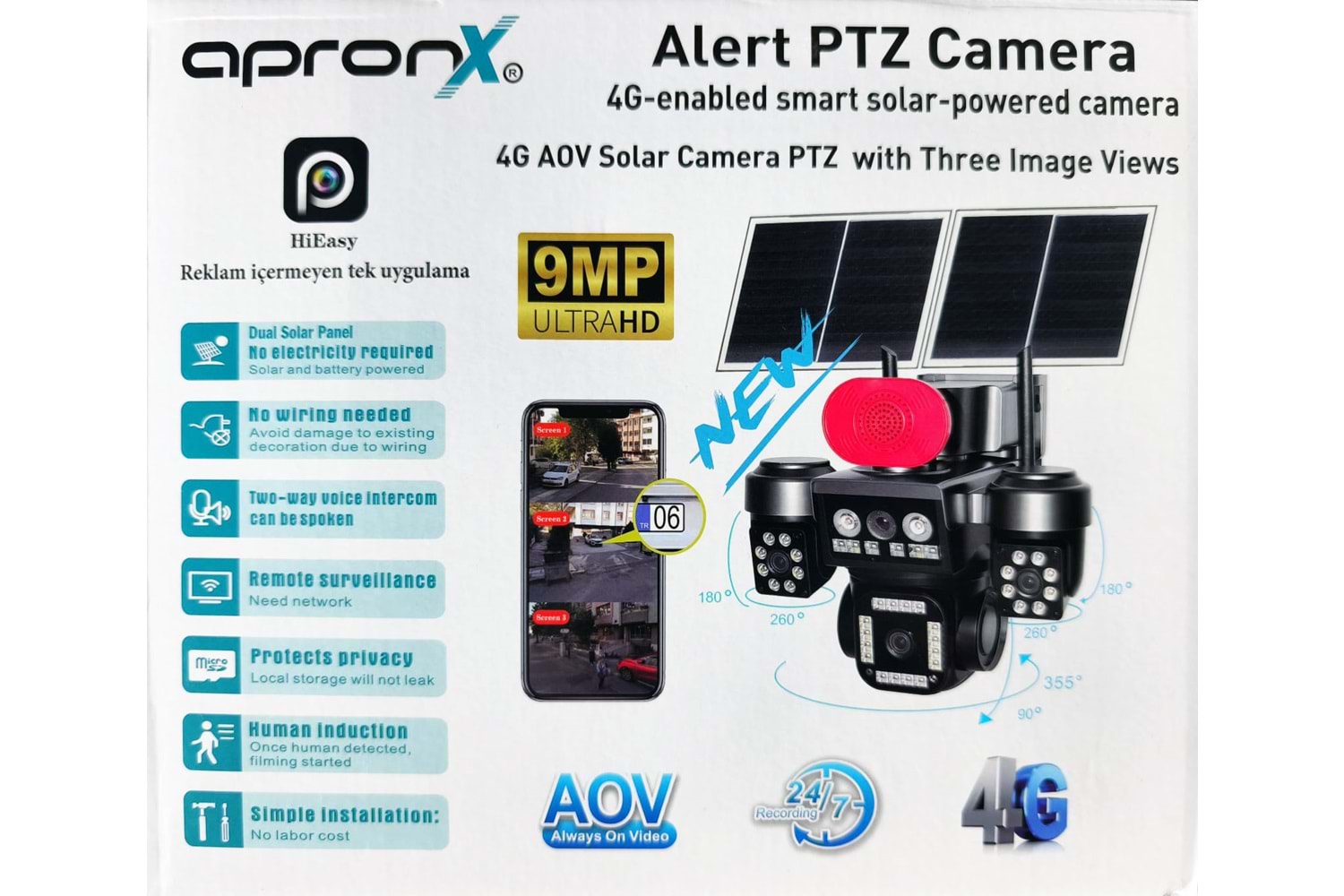 APRONX APX-WSP798 9MP AOV 4G SOLAR 3 KAMERA 40 LED PTZ