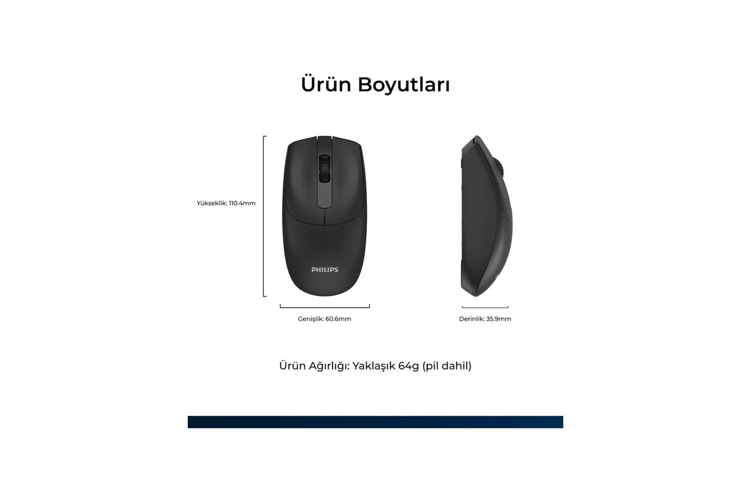 Philips SPK7398 Kablosuz 1600DPI 3 Tuşlu Optik Sessiz Mouse Siyah