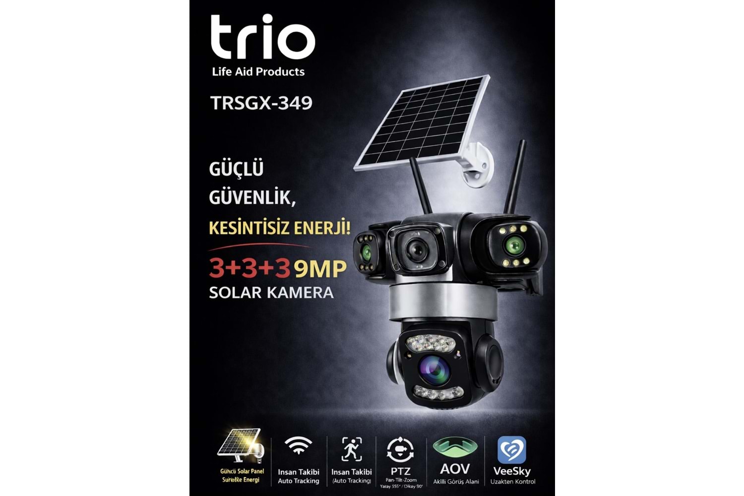 TRIO TR-SGX349 3 LENS AOV 4G-LTE PTZ 5V 2A SOLAR KAMERA TZ3