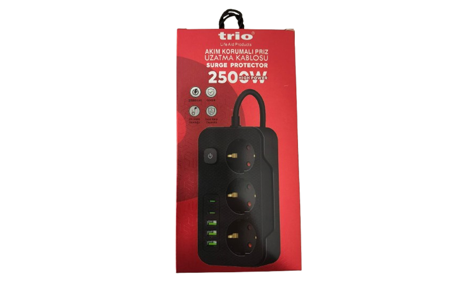 TRİO TR3439 3 LÜ (3*USB+2*TYPE-C) 2500W 2MT AKIM KORUMALI PRİZ