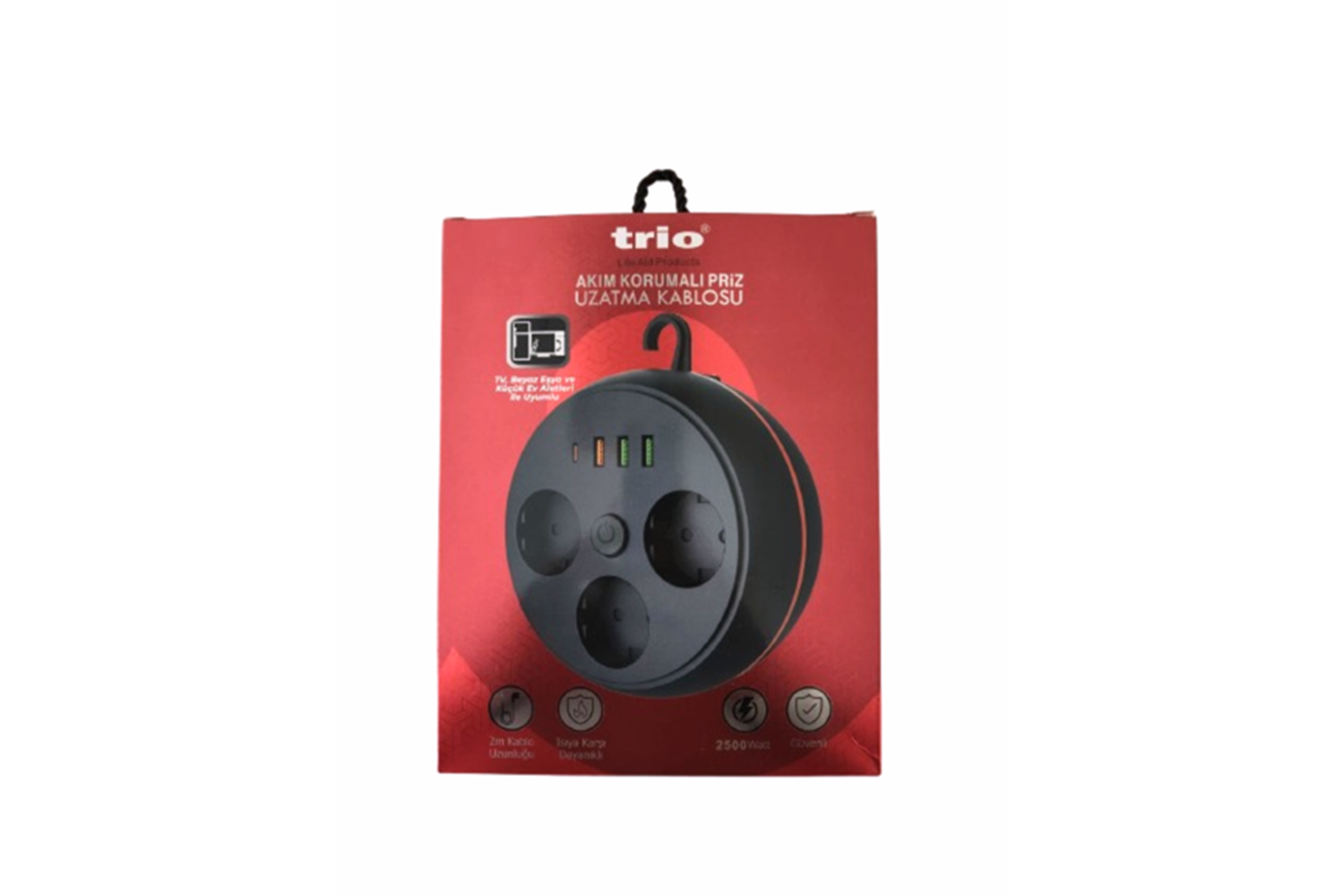 TRİO TR3444 3 LÜ (3*USB+1*TYPE-C) 100-250V 2MT AKIM KORUMALI PRİZ
