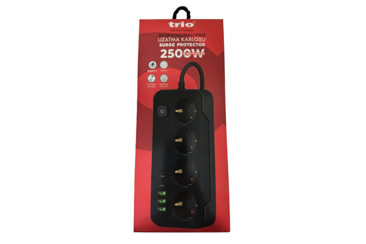 TRİO TR3440 4 LÜ (3*USB+2*TYPE-C) 2500W 2MT AKIM KORUMALI PRİZ