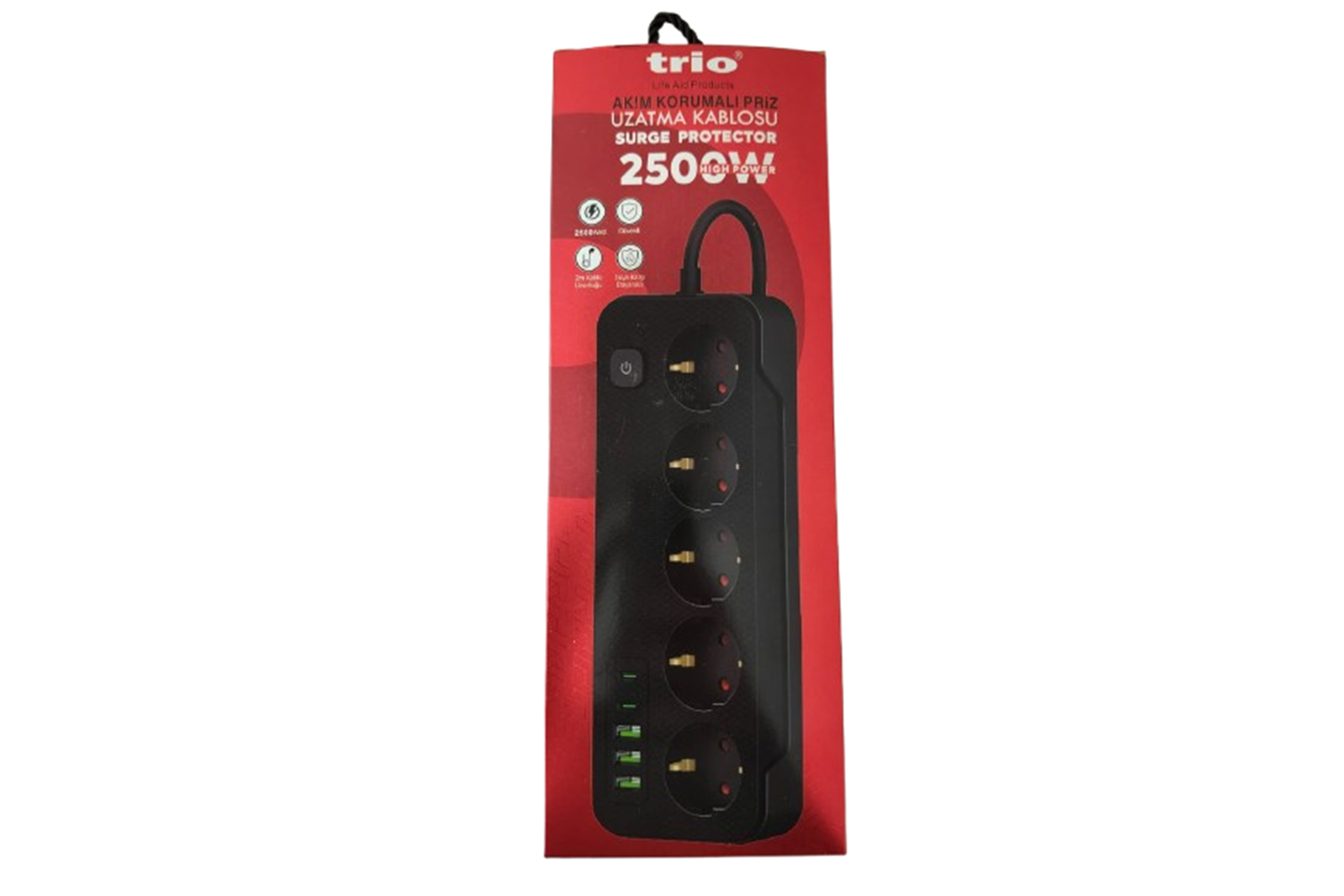 TRİO TR3441 5 Lİ (3*USB+2*TYPE-C) 2500W 2MT AKIM KORUMALI PRİZ