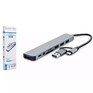 GABBLE TY-8801 8IN 1 ÇEVİRİCİ TF/SD USB 2.0-3.0 TYPE-C 3.5 AUDİO
