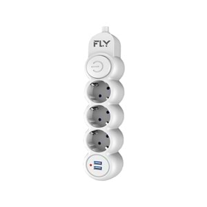 FLY 3393-01 ANAHTARLI TERMAL AKIM KORUMALI 3*PRİZ 2*USB 2.1A 2M KUTULU BEYAZ