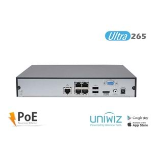 UNIWIZ NVR-104E2-P4 4 KANAL (4 POE) 8MP H265 1X6TB HDD HDMI&VGA NVR