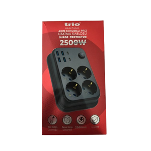 TRİO TR3442 4 LÜ (4*USB+2*TYPE-C) 2500W 2MT AKIM KORUMALI PRİZ