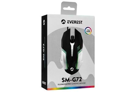 Everest SM-G72 Usb Siyah/Gümüş Işıklandırmalı Oyuncu Mouse