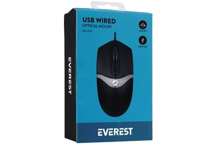 Everest SM-220 Usb Siyah/Gri 1200dpi 3D Optik Kablolu Mouse