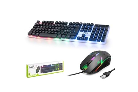 AURIS KGC10 KABLOLU OYUNCU KLAVYE MOUSE SET LED Q SİYAH
