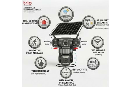 TRIO TR-SGX349 3 LENS AOV 4G-LTE PTZ 5V 2A SOLAR KAMERA TZ3