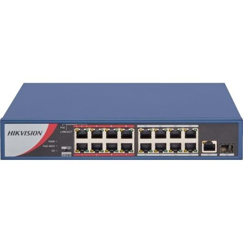 Hikvision DS-3E0318P-E/M 16 Port 10/100 + 1 Port Gigabit Uplink+1 SFP 135W POE Metal Kasa 300M Switch
