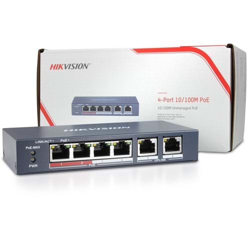 Hikvision DS-3E0106P-E/M 4 Port 10/100 + 2 Port 10/100 Uplink 35W POE Metal Kasa Switch