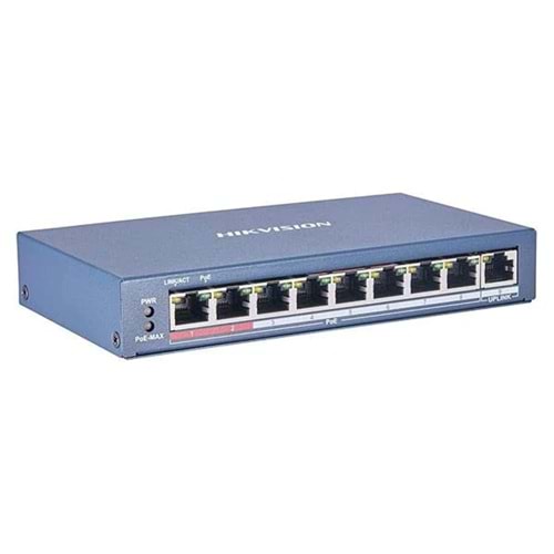 Hikvision DS-3E0310P-E/M 8 Port 10/100 + 2 Port Gigabit Uplink 60W POE Metal Kasa Switch