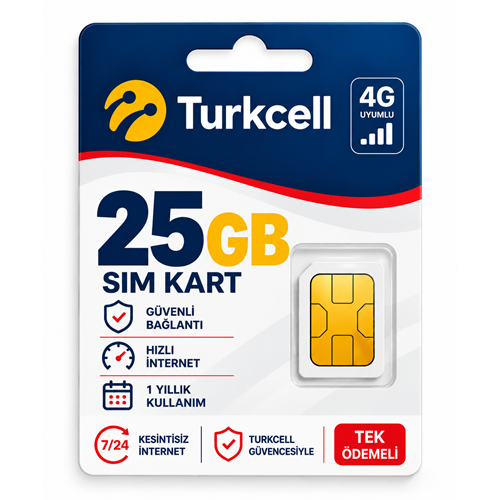 Turkcell 25 GB 12 Aylık Data Hat (Solar Kamera-Araç Kamerası)
