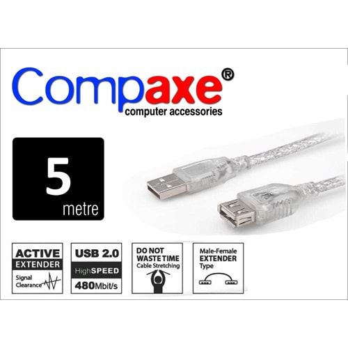 COMPAXE CUK-5 5M ŞEFFAF FİLT.USB UZATMA KABLO