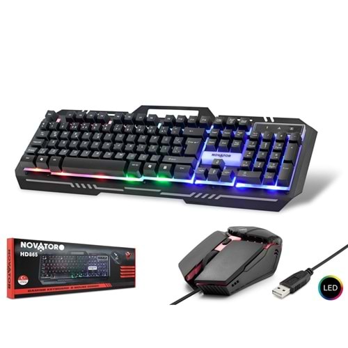 NOVATOR HD865 KABLOLU OYUNCU KLAVYE MOUSE SET LED Q SİYAH