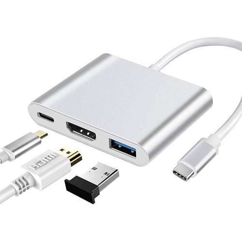 GABBLE GAB-TY301 ÇEVİRİCİ TYPE-C TO 3 IN 1 HDMI + TYPE-C + USB 3.0 ÇEVİRİCİ