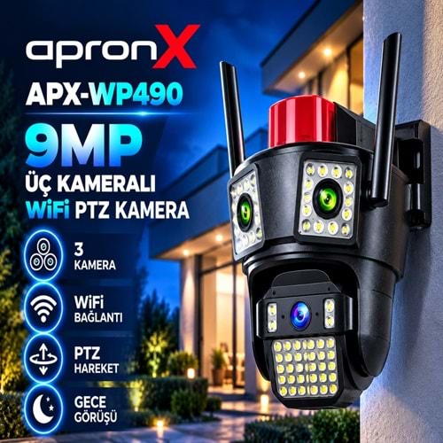 Apronx apx-wp490 9Mp 3.6mm Üç Kamera 42 Led Wifi PTZ