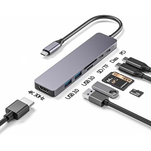 GABBLE GAB-TY601 ÇEVİRİCİ TYPE-C TO 3.0 6 IN 1 USB + HDTV 4K