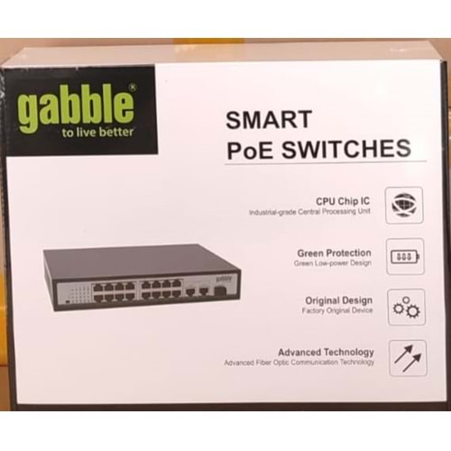 GABBLE GAB-P162MGS 16x100M POE ports+ 2x1000M UPLINK ports + 1 SFP, desktop, 260W Poe Switch