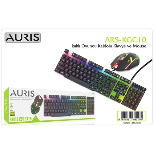 AURIS KGC10 KABLOLU OYUNCU KLAVYE MOUSE SET LED Q SİYAH
