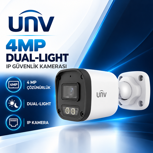 UNV IPC2124LB-AF28-DL-E 4MP 2.8mmDUAL-LIGHT ECO BULLET SESLİ IPKAMERA