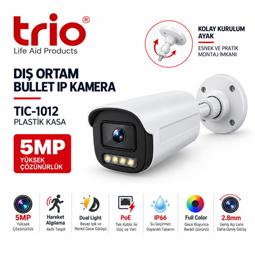 Trio Tic-1012 2,8mm 5Mp H265+ Ip Poe Sesli Bullet Kamera