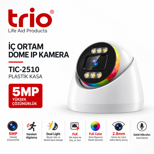 Trio Tic-2510 2,8mm 5Mp H265+ Ip Poe Sesli Dome Kamera