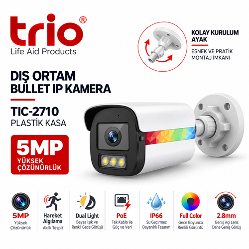 Trio Tic-2710 2,8mm 5Mp H265+ Ip Poe Sesli Bullet Kamera