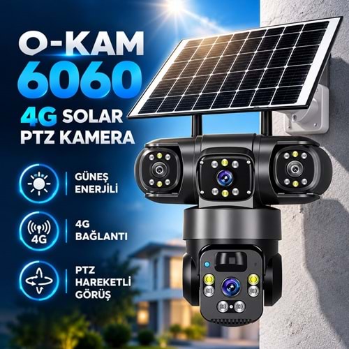 O-KAM Okam 6060 4G 6Mp 3 Dual Lens - Solar Panel - Sim Kart Destekli - Ptz Kamera