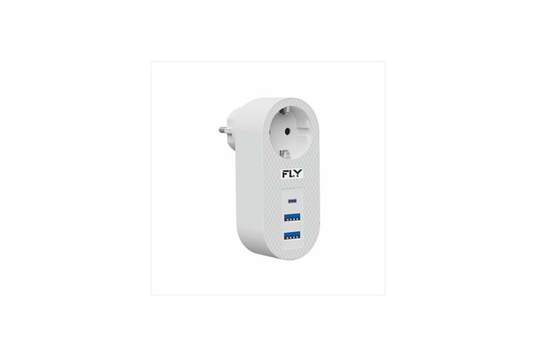 FLY 3400-01 TERMAL AKIM KORUMALI 1*PRİZ 2*USB 2.1 TYPE-A 1*USB 3.0 TYPE-C 2.1A KUTULU BEYAZ